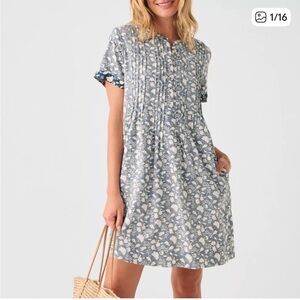 Faherty Women's Gemina Linen Dress Indigo Echo Floral size M